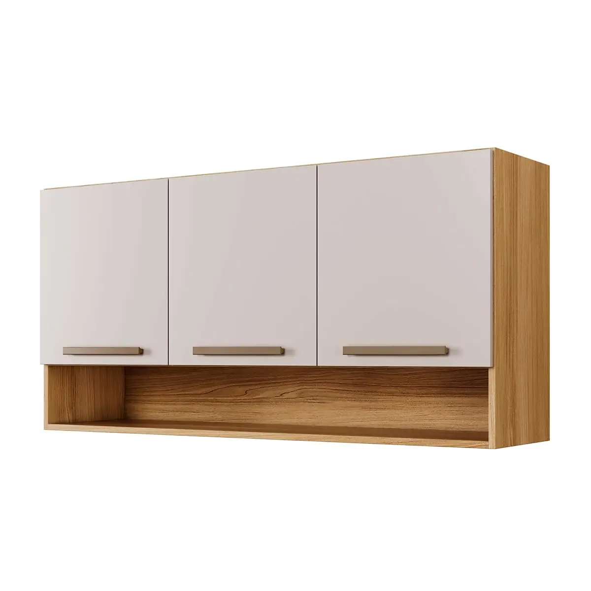 Armário Aéreo Suspenso Multiuso de Parede 3 Portas Plus (Off White/Cinamomo) - 1