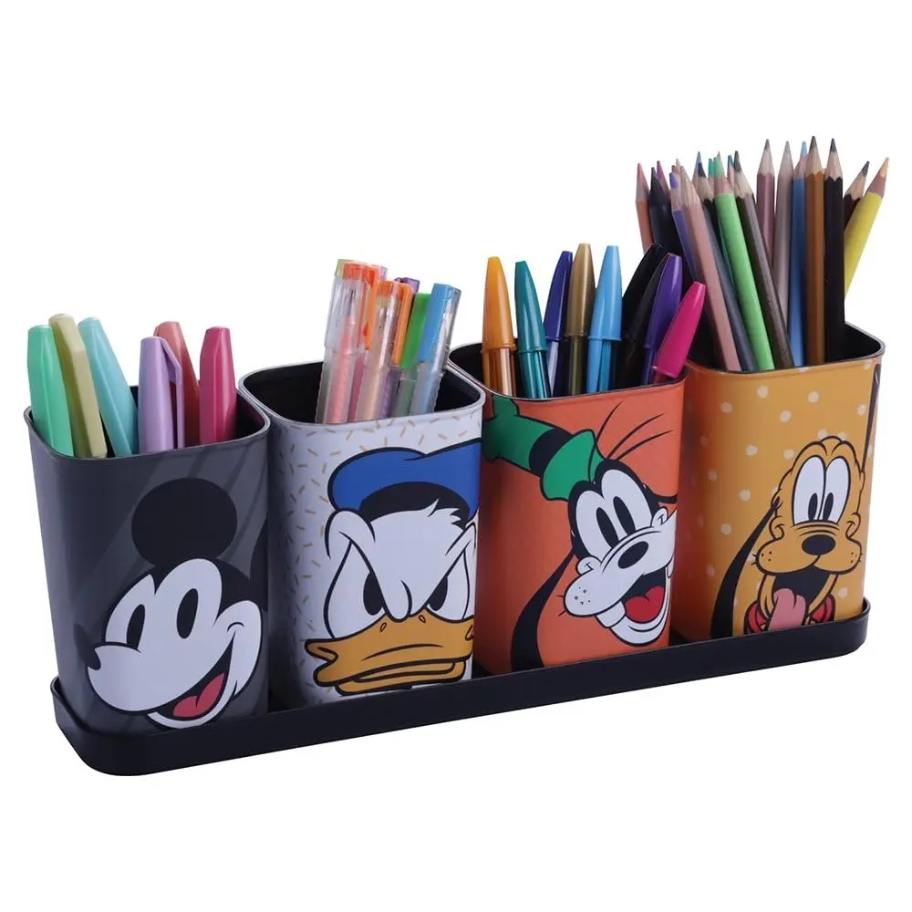 Porta Canetas C/Bandeja Mickey & Amigos 5 Pçs Plasútil - Polipropileno (PP) Multicor