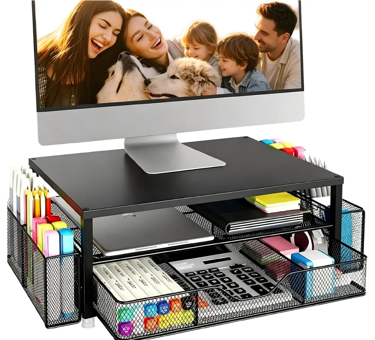 Base para Monitor, Elevador para Tela de Computador, Base Suporte para Monitor Apoio de Mesa, Suporte para Monitor de Computador de 2 Camadas com Gaveta e 2 Suportes