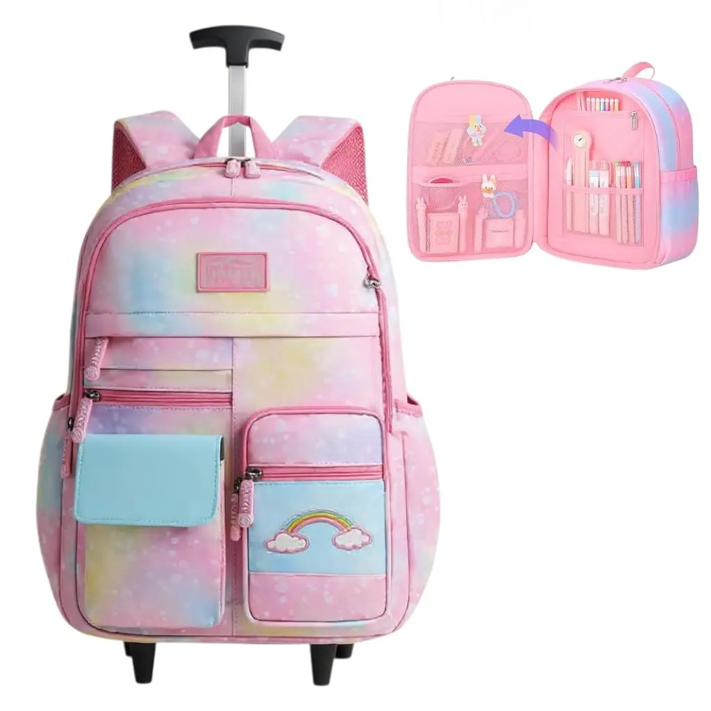 Mochila de carrinho Rodinhas Infantil Imperme?vel e com Grande Capacidade, mochila escolar para crian?as de 6 a 13 Anos
