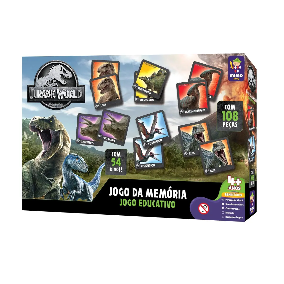 Jurassic World, Jogo Educatico 3 em 1, Super Memoria Jurassic World 108 peças, Mimo brinquedos - 1