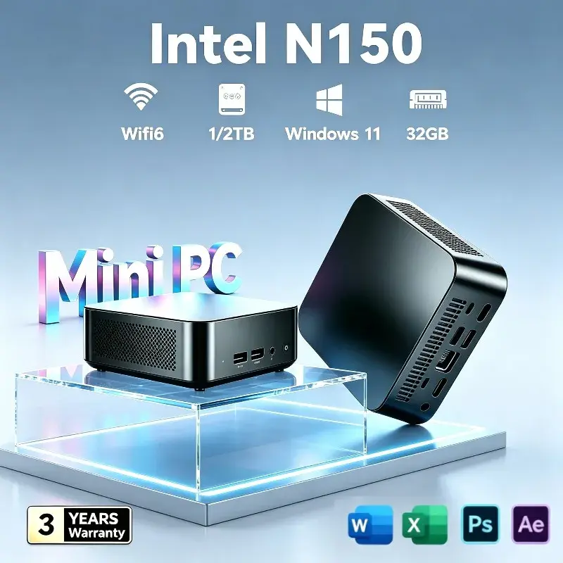 NOVO Mini PC Intel N150 2026 com 16GB de RAM, SSD de 1TB ou 2TB, WiFi6, Windows 11, Perfeito para Escritório e Jogos Portáteis