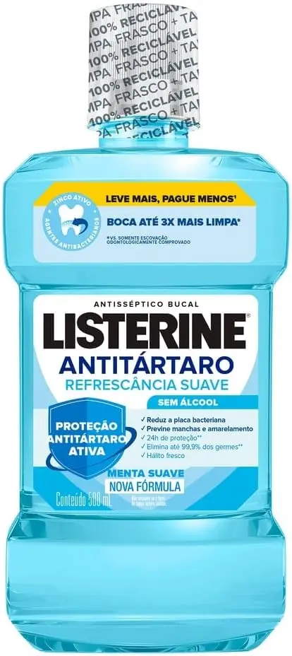 Enxaguante Bucal Antitártaro Listerine, Sem Álcool, Hortelã, 500ml - 1