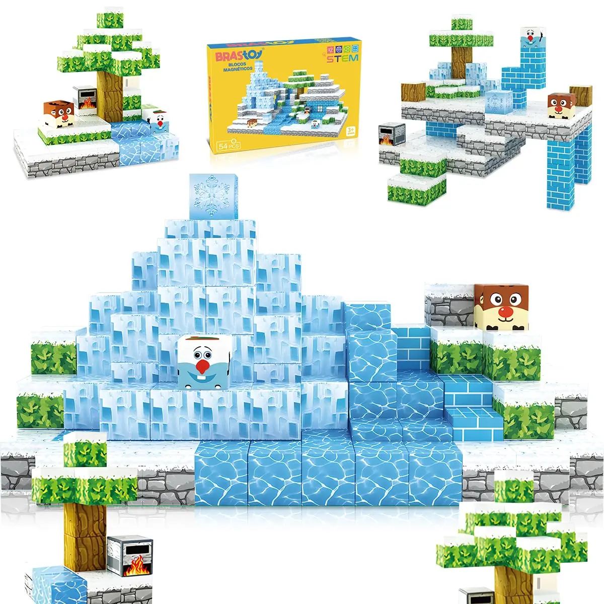 Blocos de Montar Magnéticos Construção Brinquedos Infantil (54 Peças Cubos Magnéticos)