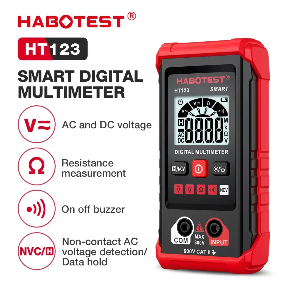 HABOTEST HT123 Multímetro Digital Inteligente AC/DC Tensão Resistência Continuidade Medição Tester Multímetro NCV com Luz de Fundo - 1