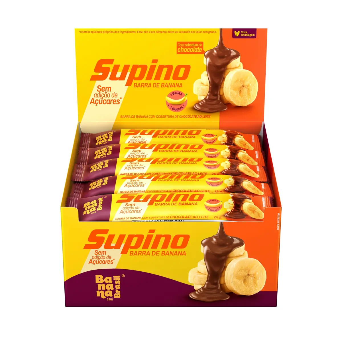 Banana Brasil Barra De Frutas Supino Zero Banana Com Cobertura Chocolate Ao Leite Com 20 Unidades De 24 G