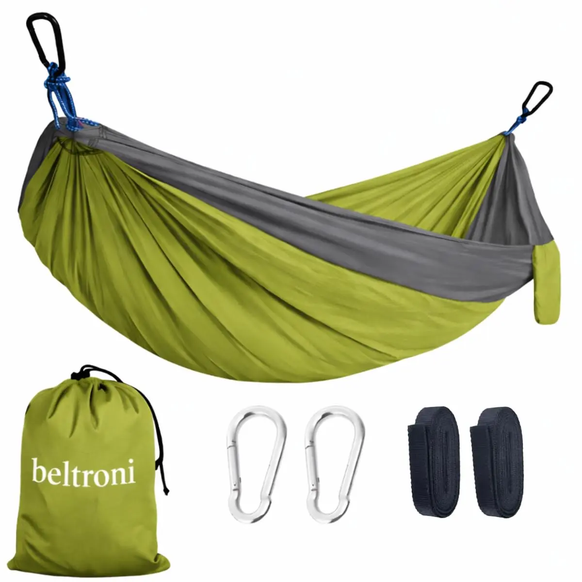 Rede Camping Nylon Compacta Impermeável Reforçada Suporta 250kg Premium Com 3m cada Corda (VERDE MUSGO)