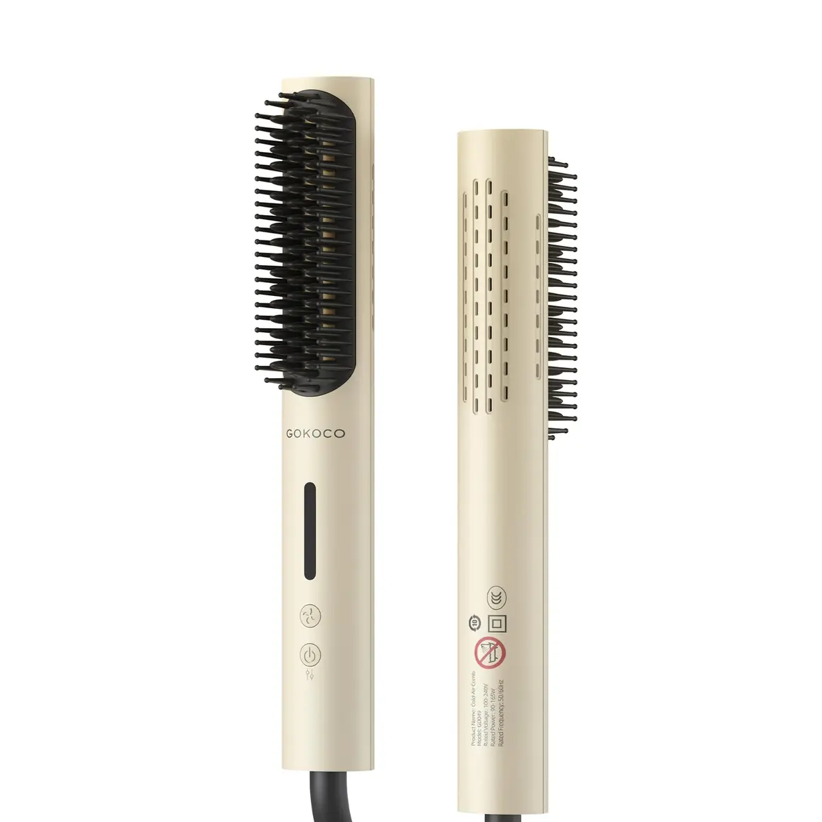 GOKOCO Escova Modeladora Iônica com Ar Frio,Bivolt Escova Alisadora Elétrica 2 em 1 para Cabelo,Controle de Frizz,Volume na Raiz,4 Temperaturas,Modelador de Cachos e Ondas,GD049 Bege