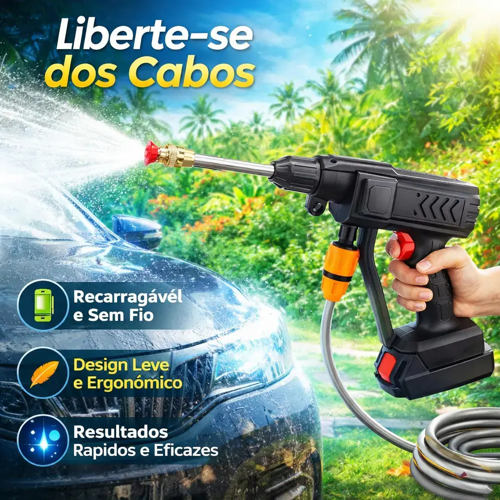 Lavadora A Jato De Alta Pressão Portátil Recarregável 2 Baterias Com Maleta Mini Elétrica De Lavar Carro Profissional Potência Turbo Limpeza Compacta Potente Regulável Reservatório Aua thumbnail 3
