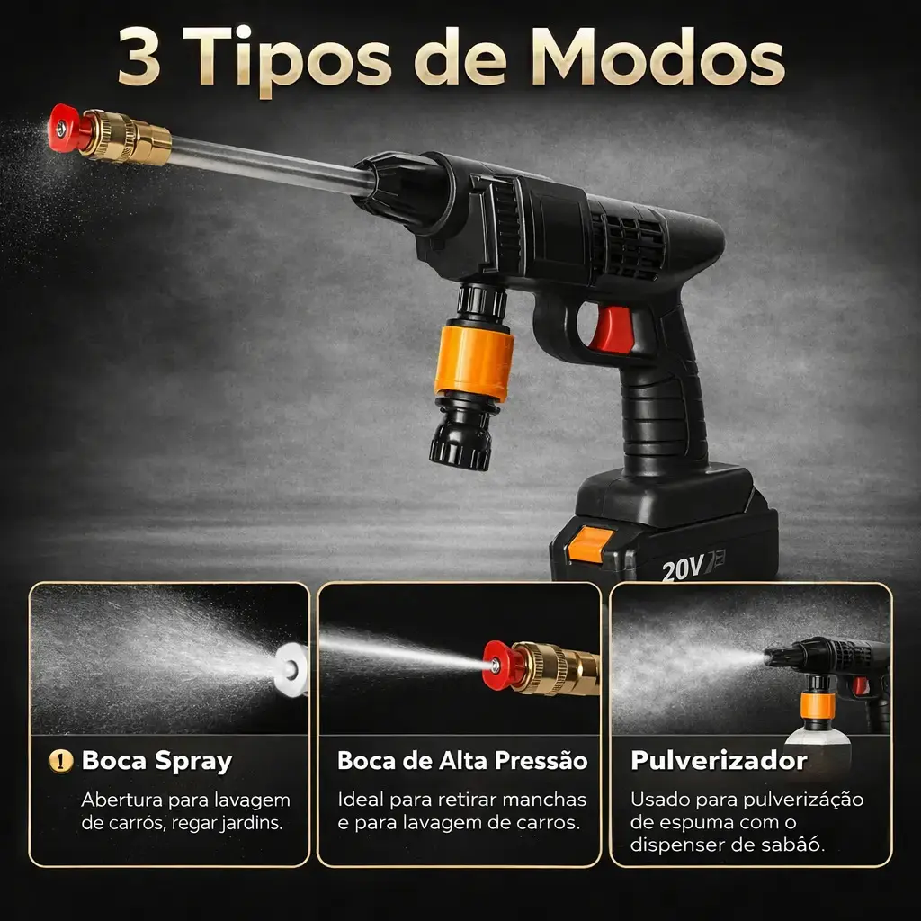 Lavadora A Jato De Alta Pressão Portátil Recarregável 2 Baterias Com Maleta Mini Elétrica De Lavar Carro Profissional Potência Turbo Limpeza Compacta Potente Regulável Reservatório Aua thumbnail 4