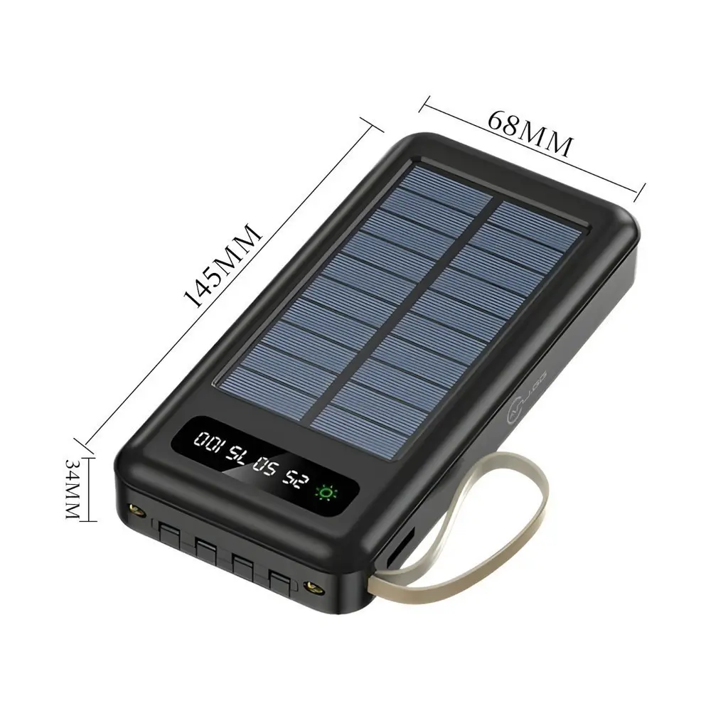 Carregador Portátil Solar 20000mAh Power Bank com Cabos Embutidos Display Digital USB Rápido - 1