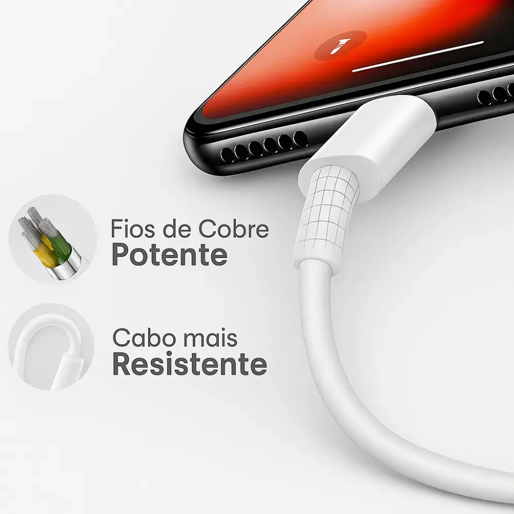 Carregador Turbo 55w USB-C Com Cabo Tipo C 1 Metro Fonte Bivolt 110v/220v, Carregamento Rápido Fast Charge, Ideal Para Celular Android, Compatível Com iPhone Samsung Motorola Xiaomi LG thumbnail 5