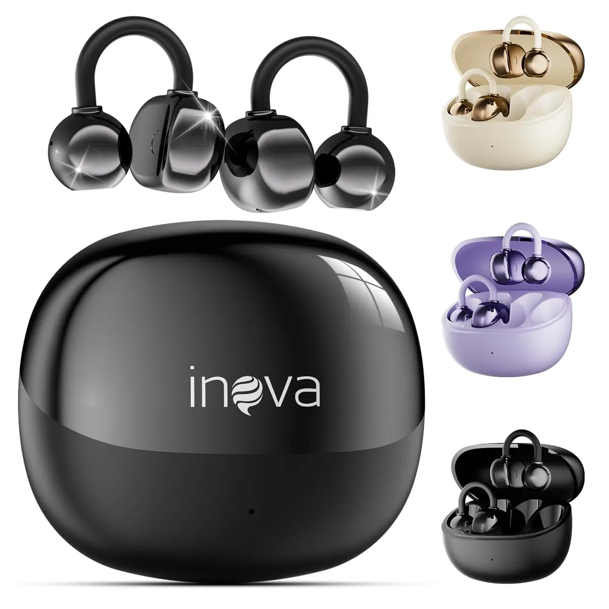 INAVA Fone de Ouvido de Nova Geração,Bluetooth 6.0,50h de Autonomia,À Prova d'Água IPX6,Microfone ENC,Conforto Leve para Esportes,Orelhas Pequenas e Óculos (Preto) - 1