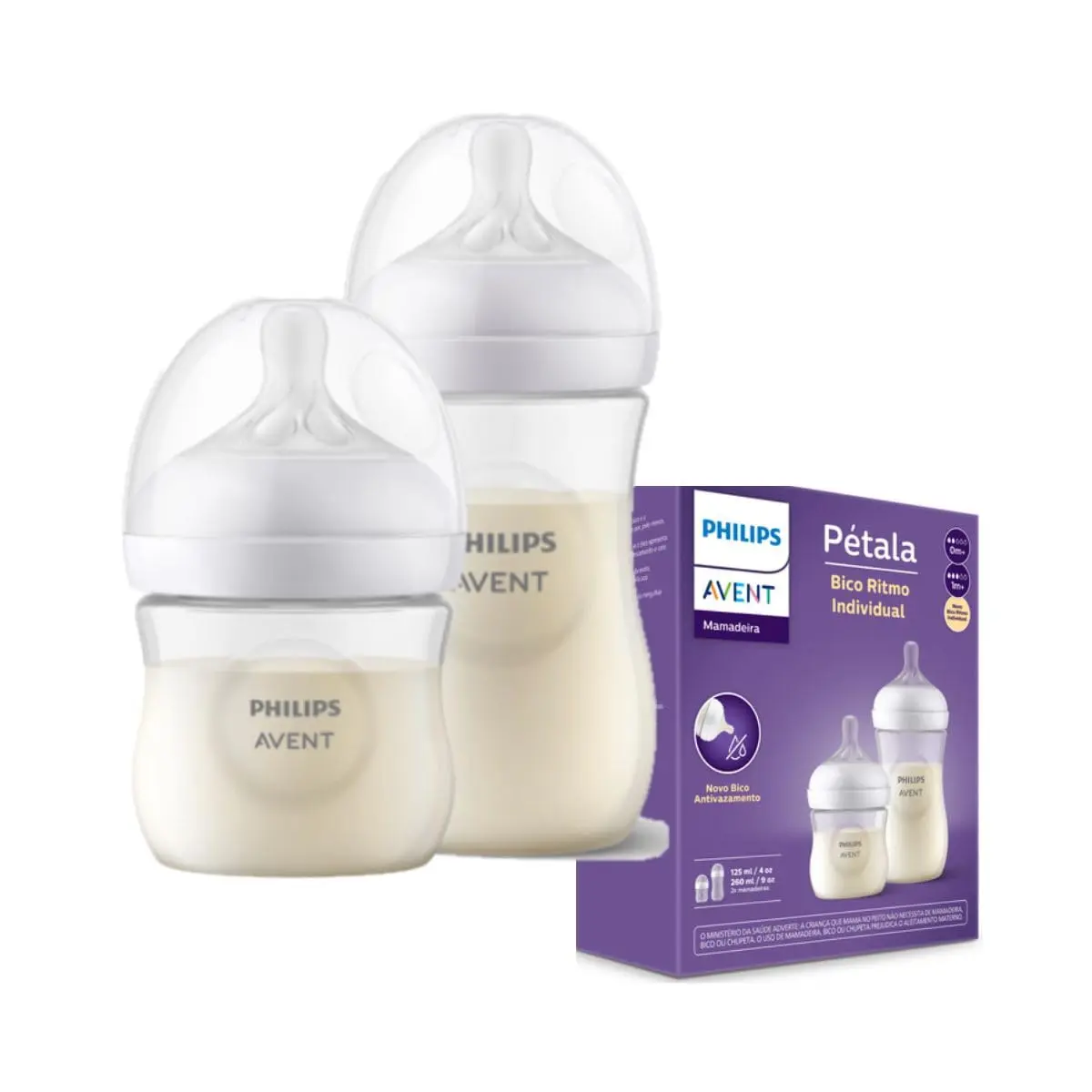Mamadeiras Philips Avent, 125ml e 260ml, Kit com 2 Unidades | Pétala 3.0, Bico Fluxo Lento (Fluxo 2), Bico Fluxo Médio (Fluxo 2)