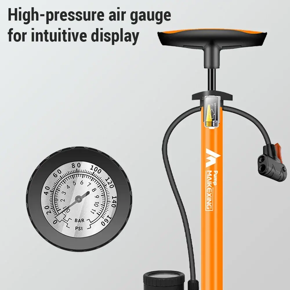 Bomba de bicicleta portátil, inflador de alta pressão para bicicletas, 160 PSI, bico 3 em 1, válvula Schrader/Presta, acessório para bicicletas de montanha, bicicletas de estrada e bolas.