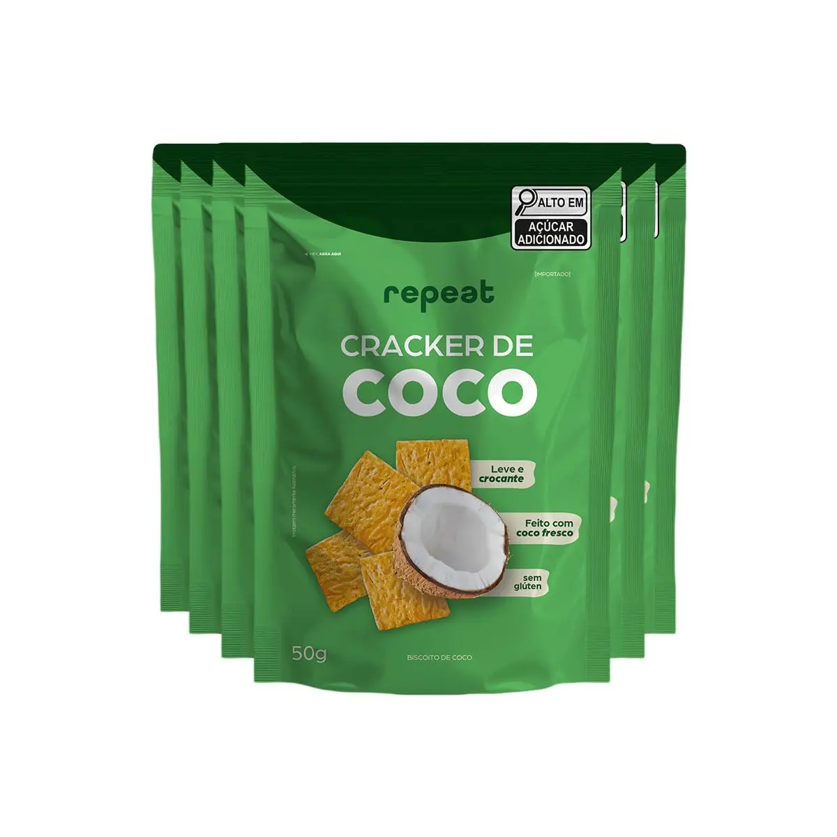 Repeat, Cracker de Coco | Snack Crocante de Coco | Feito com Coco de verdade | Kit com 6 unidades de 50g (Tradicional)