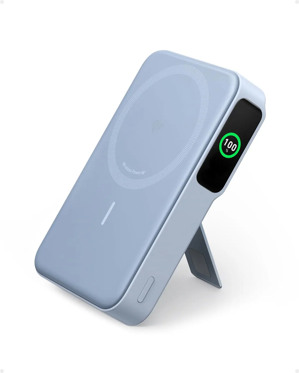 Anker MagGo Power Bank 10.000mAh, Carregador Portátil Qi2 15W, com MagSafe | Tela Inteligente e Suporte Dobrável, para iPhone 18/17/15/14/13/12, Inclui Cabo USB-C, Azul