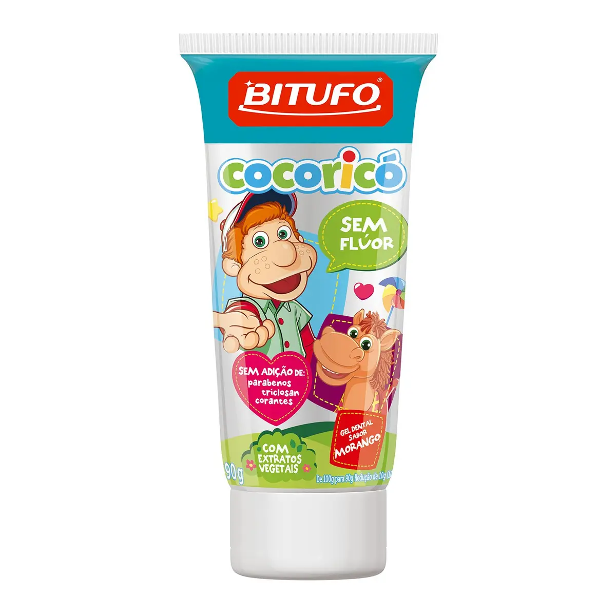 Bitufo Gel Dental Cocoricó Sem Flúor Sabor Morango 90 G