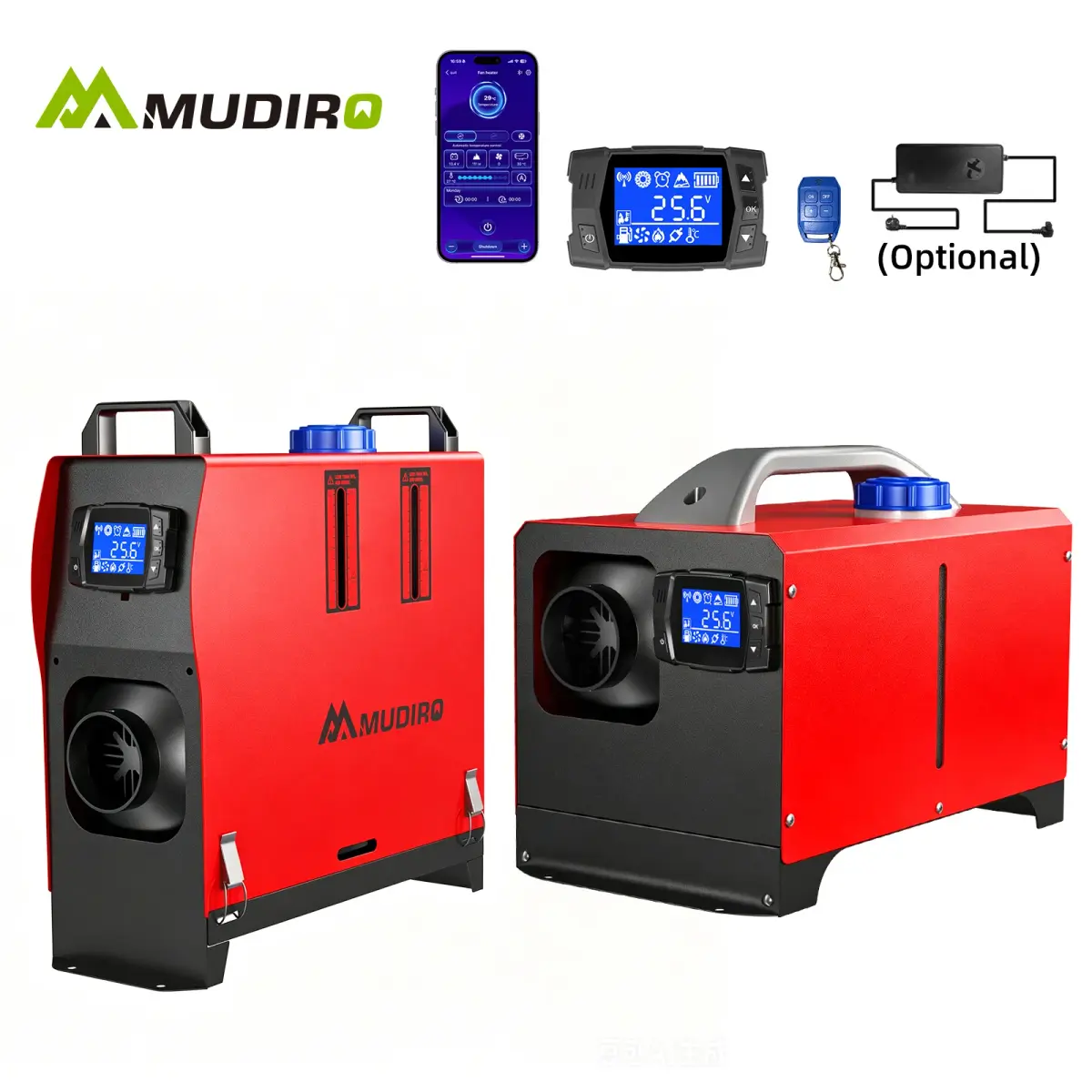 Aquecedor a Diesel Mudiro 8KW 2026 Atualizado, Modo Automático para Grandes Altitudes e Painel LCD Inteligente, APP Bluetooth + Controle Remoto, Partida e Parada Automáticas Sem Fio Duplas, Transmissão de Voz em 4 Idiomas, Cabo de Extensão de 1,5m, Adapta