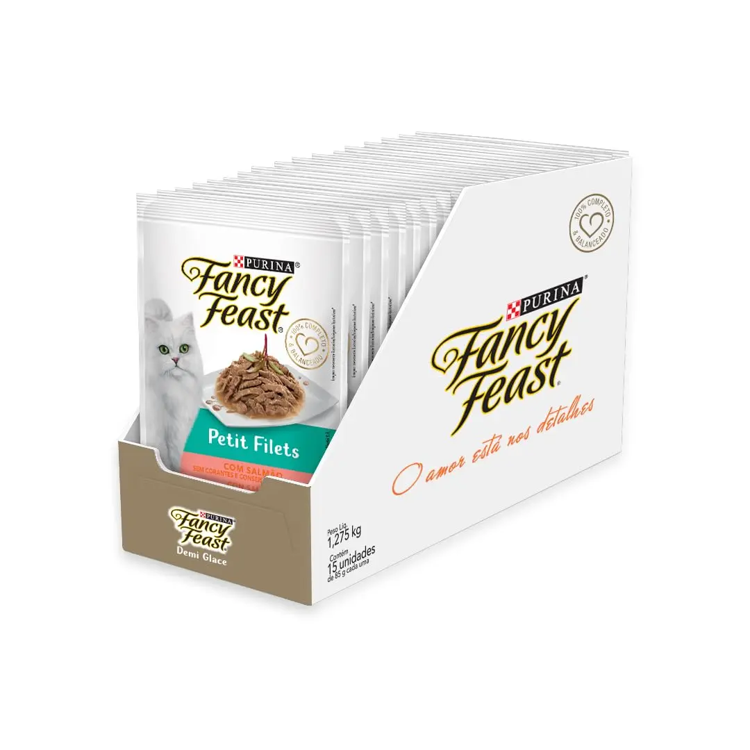 Pack Nestlé Purina Fancy Feast Ração Úmida Para Gatos Petit Filet Salmao - Com 15 Sachês 85g
