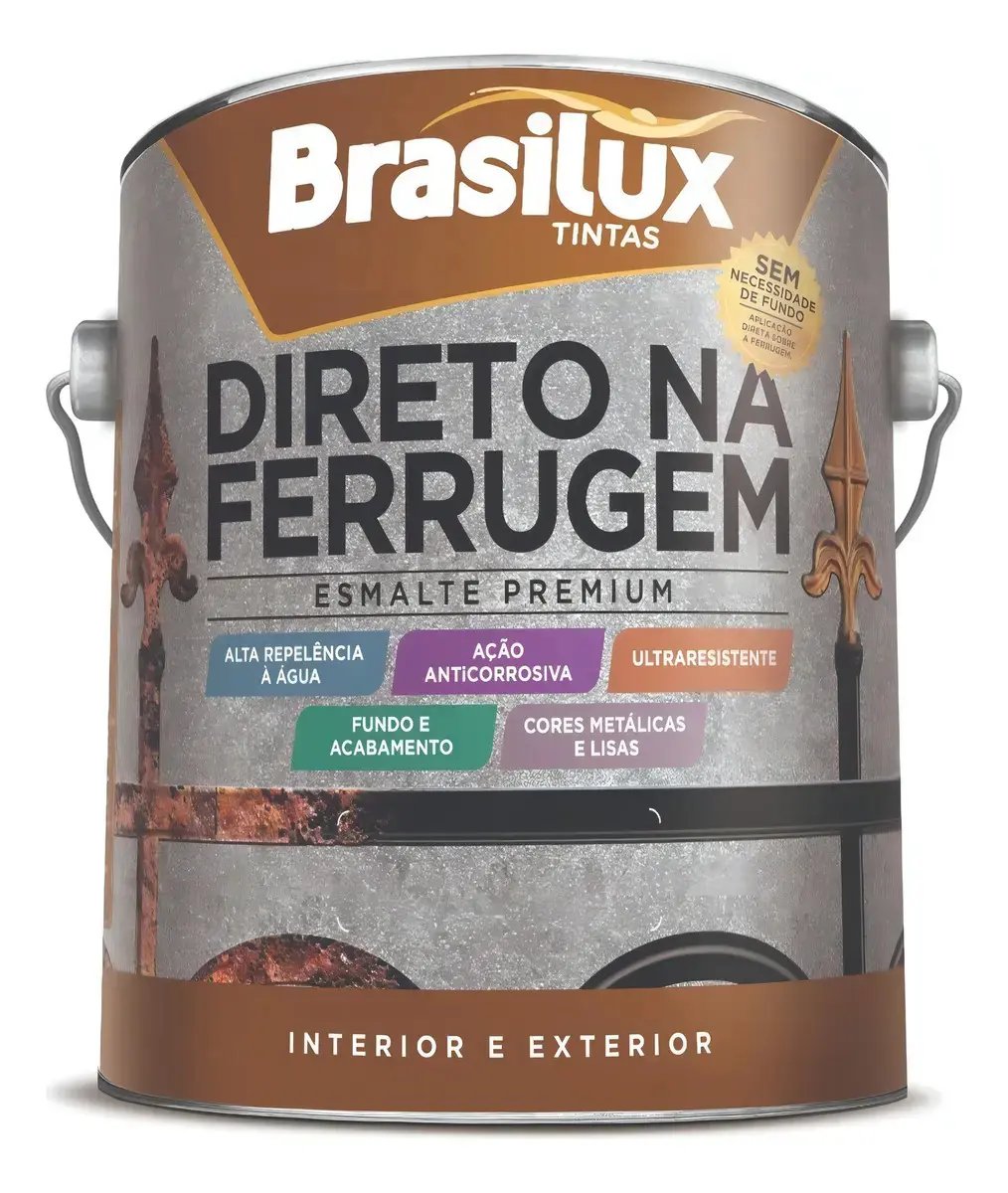 Brasilux Tinta Para Metal Anti Ferrugem 900ml Cinza Brilhante