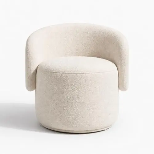 Poltrona Orgânica em Bouclé Não Giratória para Sala(Bege) | Design curvo envolvente, bouclé macio e espuma de alta densidade para sala, quarto, recepção, clínica ou leitura