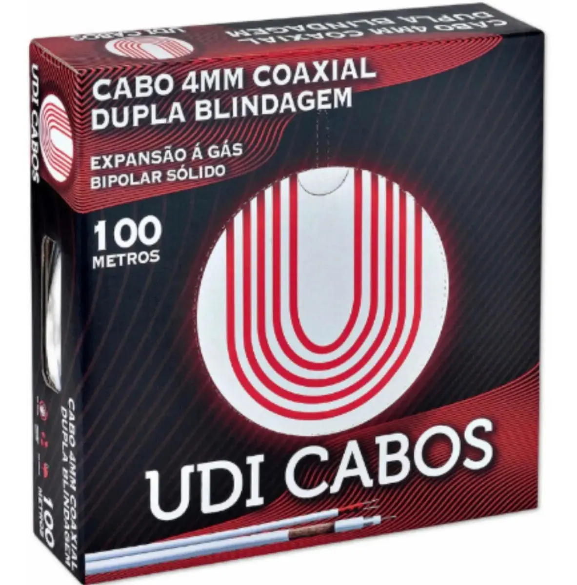 Cabo UDI Coaxial 4 Mm Bipolar Hd 100 Mts Dupla Blindagem P/ Cftv