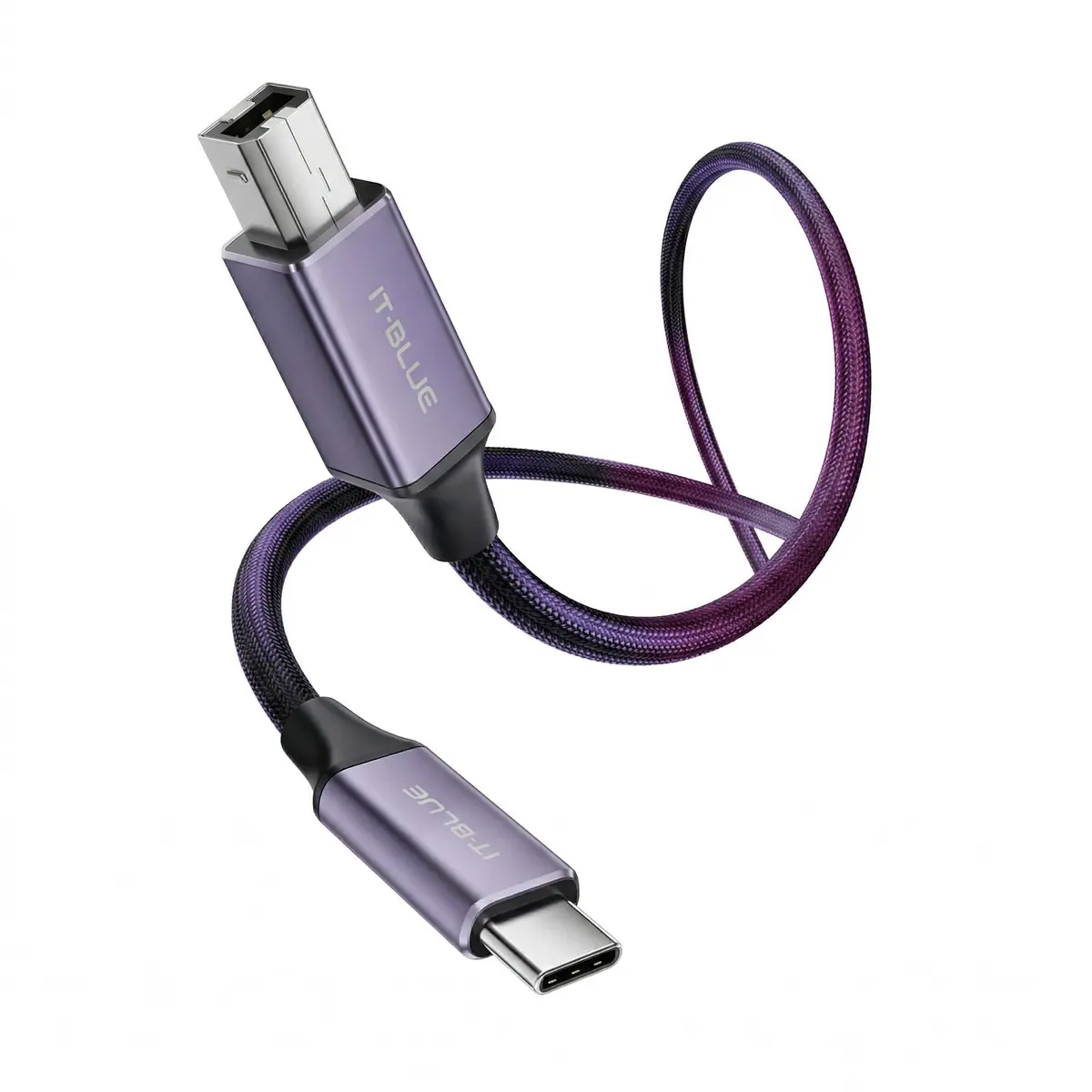 Cabo USB-C para USB-B, Nylon Trançado, 2 Metros, 480Mbps, para Impressora, Scanner e Teclado MIDI, Cinza Espacial - 1