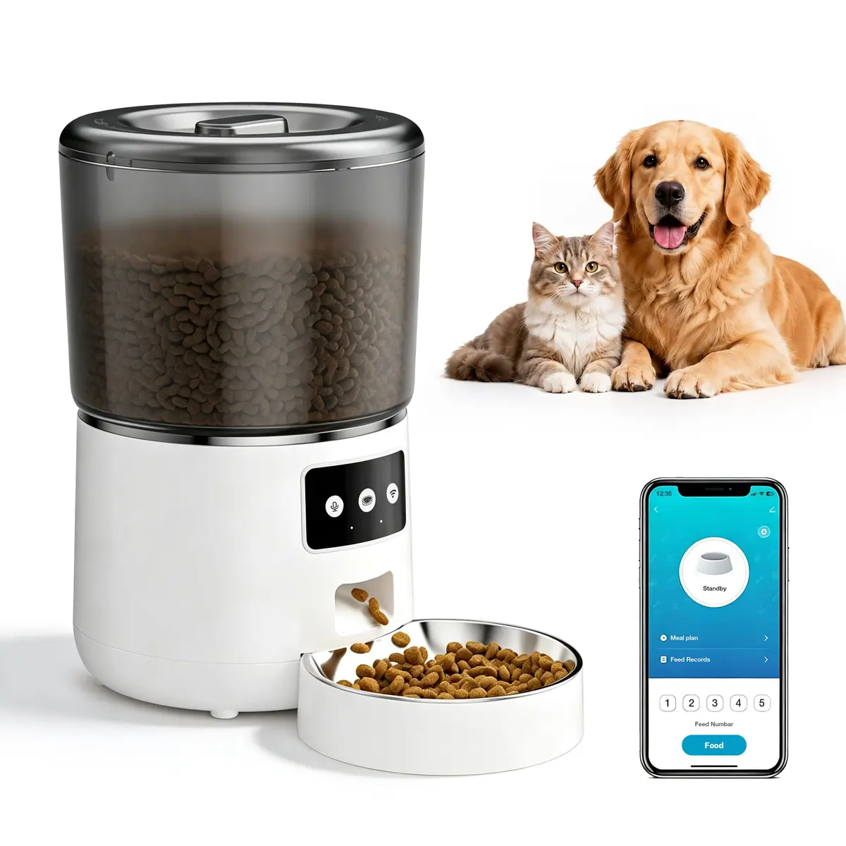 Comedouro Automático Para Cães e Gatos, WiFi 4L, Anti-Travamento, Branco | Alimentação Programada E Mais Conveniente Para Manter A Rotina Dos Pets Organizada - 1