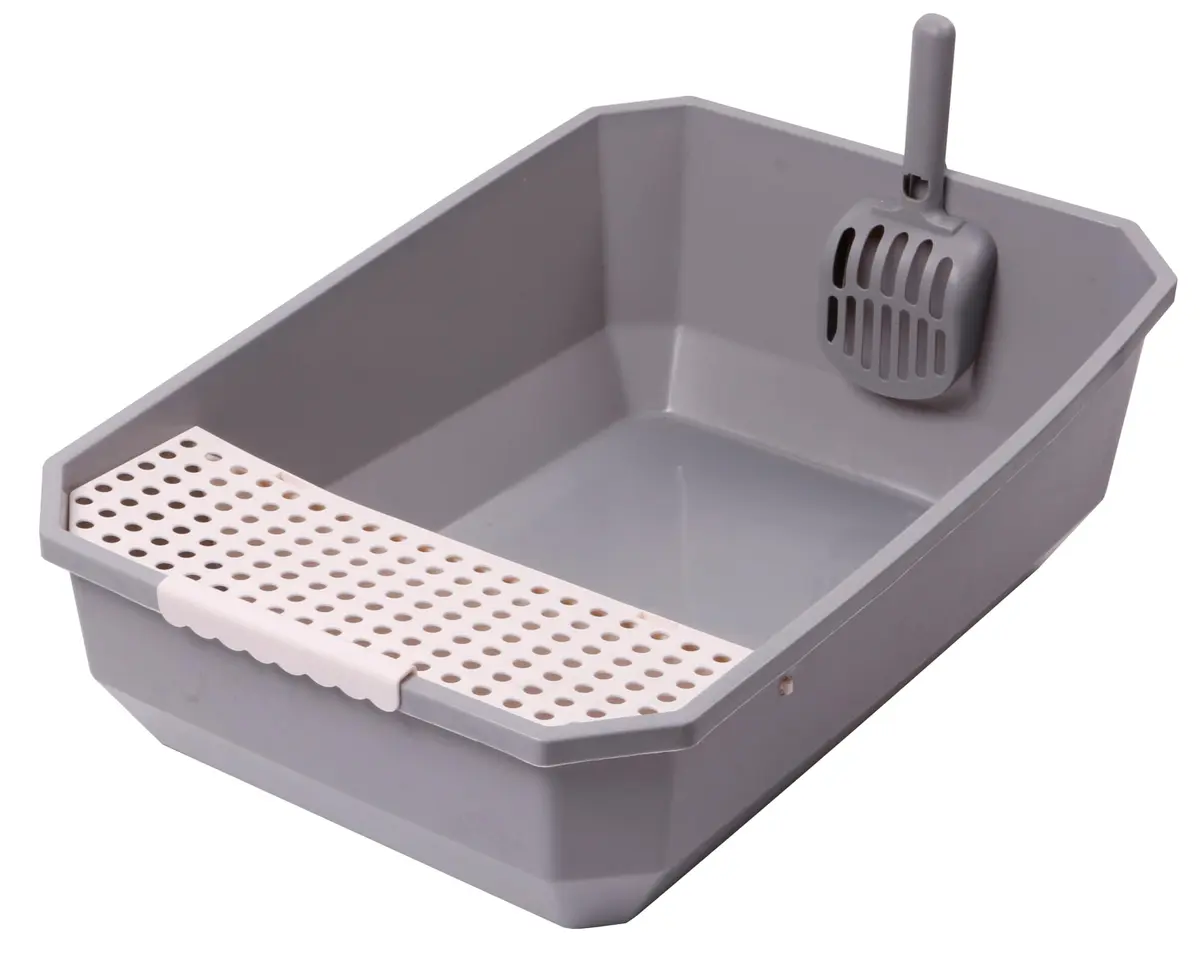 JAMBO PET Caixa De Areia Com Pá Para Gatos Design Moderno Cinza, Extra Grande