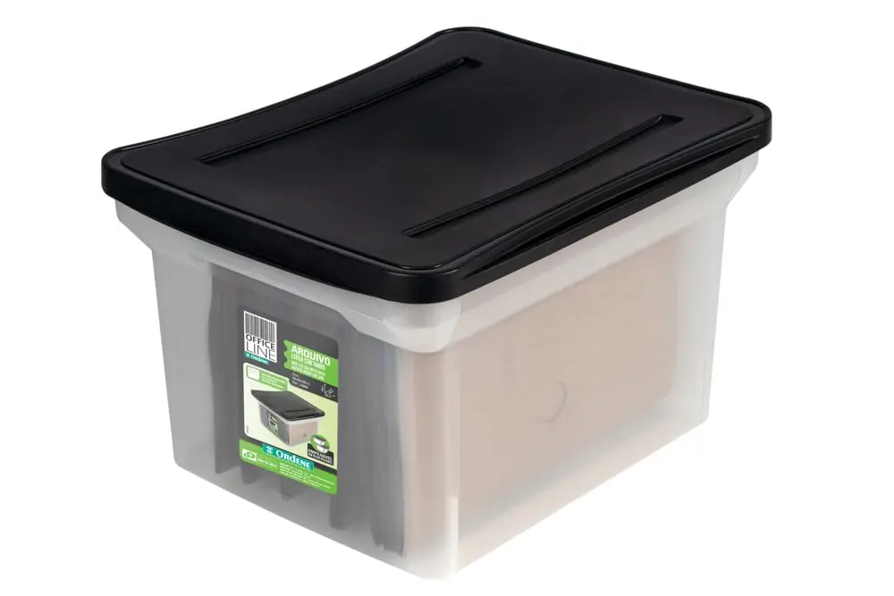 Ordene - Arquivo Plástico Largo com Tampa, Cor Cristal, Linha Office