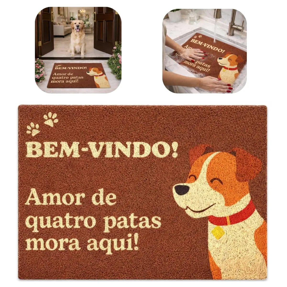 Tapete de Porta Decorado Estampa Pets Gato Cão Retangular Macio Lavável | Base Antiderrapante Capacho Interno e Externo Grande Frases Animal Desenho Sintetico Divertido Flexível Apartamento Casa