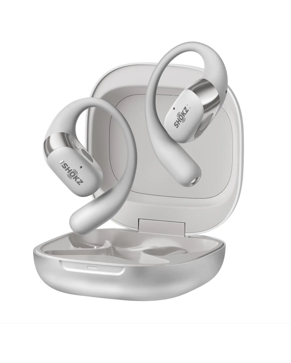 Shokz OpenFit 2+ Fone de Ouvido Aberto Open-ear Esportivo com Gancho, Cinza | Bluetooth 5.4 | Dolby Audio | 48h de Autonomia | IP55 À Prova D'água | Carga Rápida USB-C | Carga Sem Fio - 1