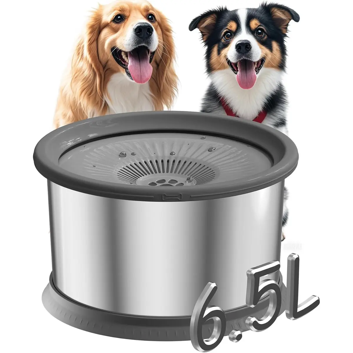 NEWPET 304 Aço Inoxidável Bebedouro Para Cães De 6,5 Litros, À Prova De Derramamento, De Aço Inoxidável, Com Capacidade De 1,6 Galões (220 Oz), De Grande Capacidade, Sem Respingos (6,5L) - 1