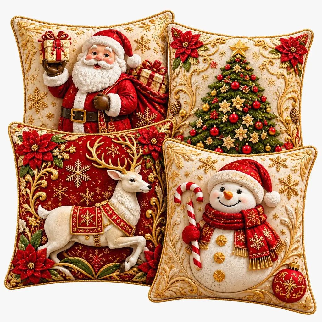 Capa de Almofadas 1 e 4 Decorativas 45x45 Estampas Natalinas estampa premium 2026 PAPAI NOEL SACO NAS COSTA F BR - 1
