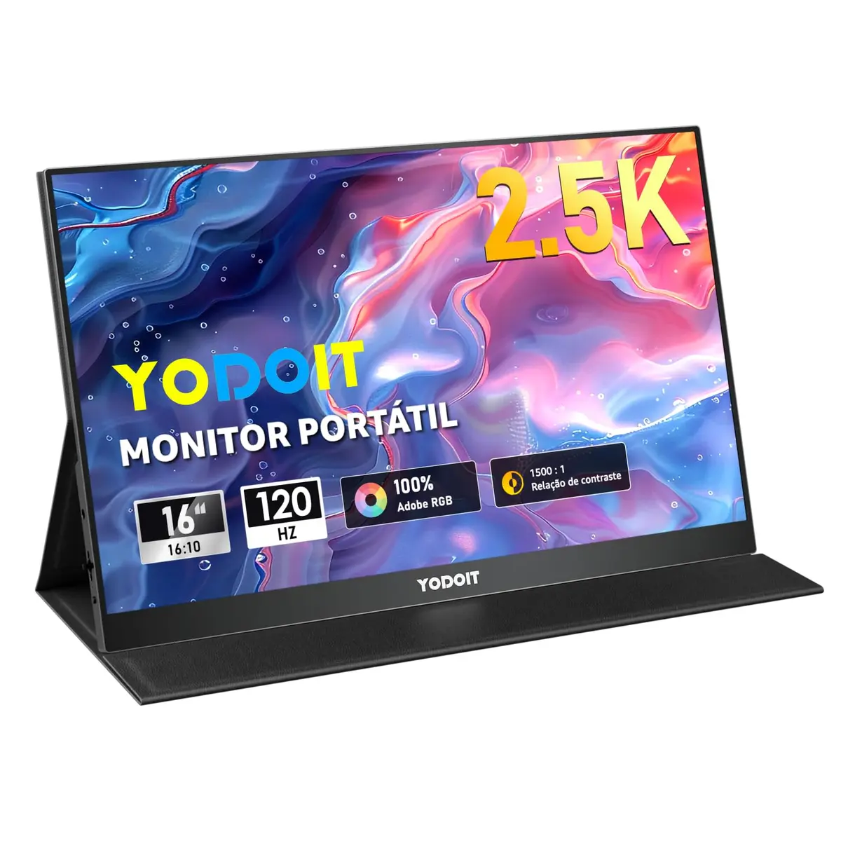 Yodoit Monitor Portátil 16" 2.5K QHD 120 Hz Tela IPS 2560x1600 16:10 com Porta USB Tipo C HDMI com Monitor de Capa Inteligente Compatível com Laptop, PC, MacBook, Xbox, PS5, Phone