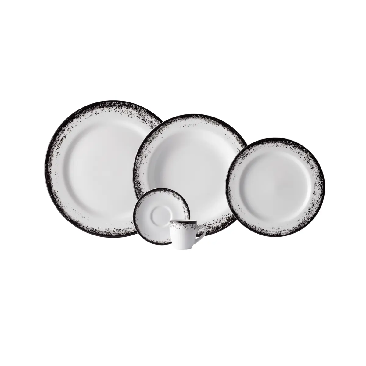 Serviço de Jantar e Café 30 Peças em Porcelana, Decoração Névoa Preto, Porcelana Schmidt