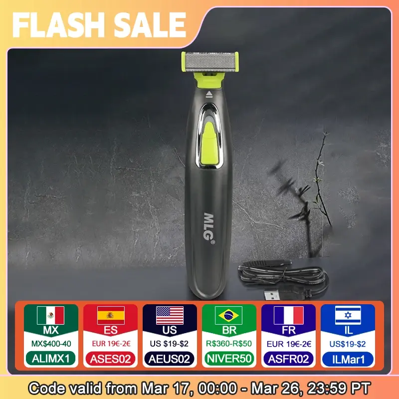 MLG-Barbeador Elétrico Portátil para Homens e Mulheres, Aparador De Corpo Inteiro, USB, Lâmina Em Forma de T, Lavável, Barba, Axila - 1