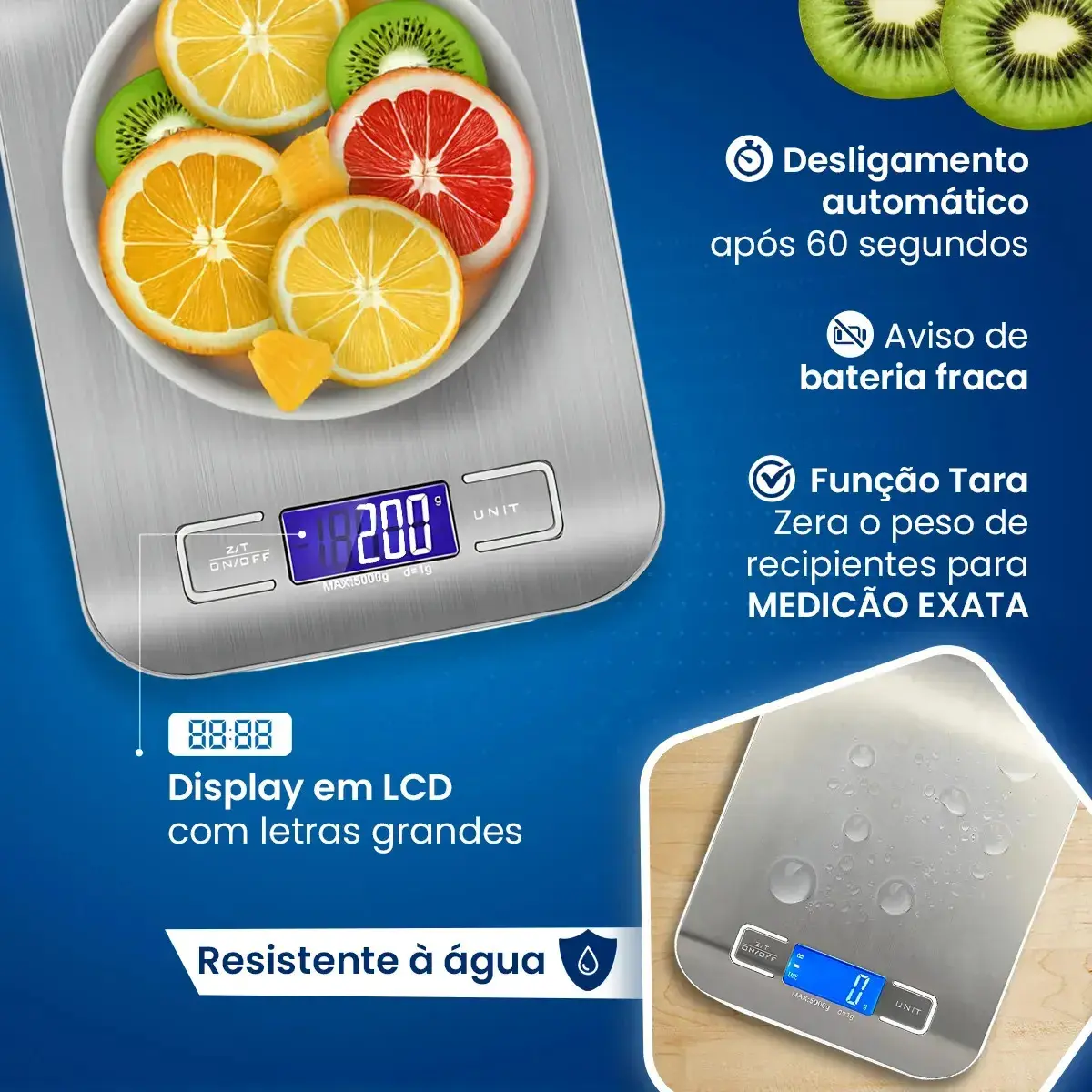 Balança Digital Cozinha Fitness Inox 10kg Alimentos Visor Grande Alta Precisão Pesar Dieta Portátil Profissional E Domestico Confeitaria Nutricional Ingredientes Foods Comida Prateada Pilha Nixzen thumbnail 4