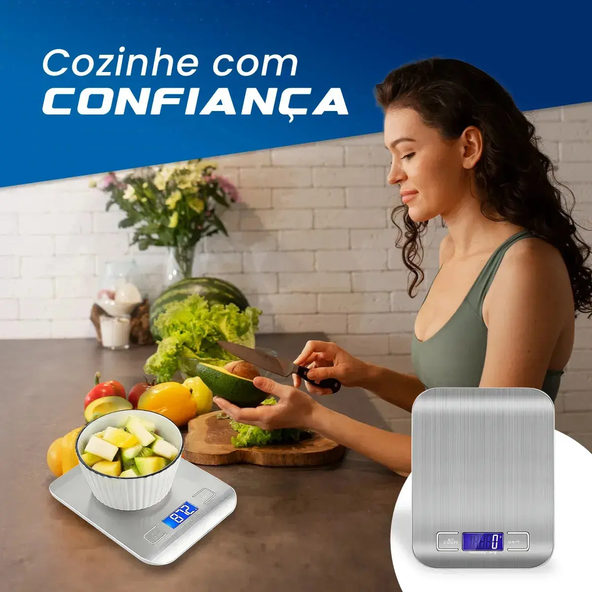 Balança Digital Cozinha Fitness Inox 10kg Alimentos Visor Grande Alta Precisão Pesar Dieta Portátil Profissional E Domestico Confeitaria Nutricional Ingredientes Foods Comida Prateada Pilha Nixzen thumbnail 5