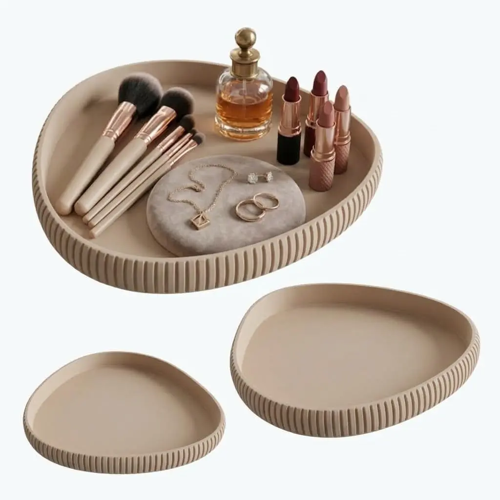 Bandeja Organizadora Porta Objetos para Mesa e Hall Impressão 3D - Bege | Valet Tray Decorativo, Home Office, Penteadeira, Hall de Entrada, Porta Objetos - 1