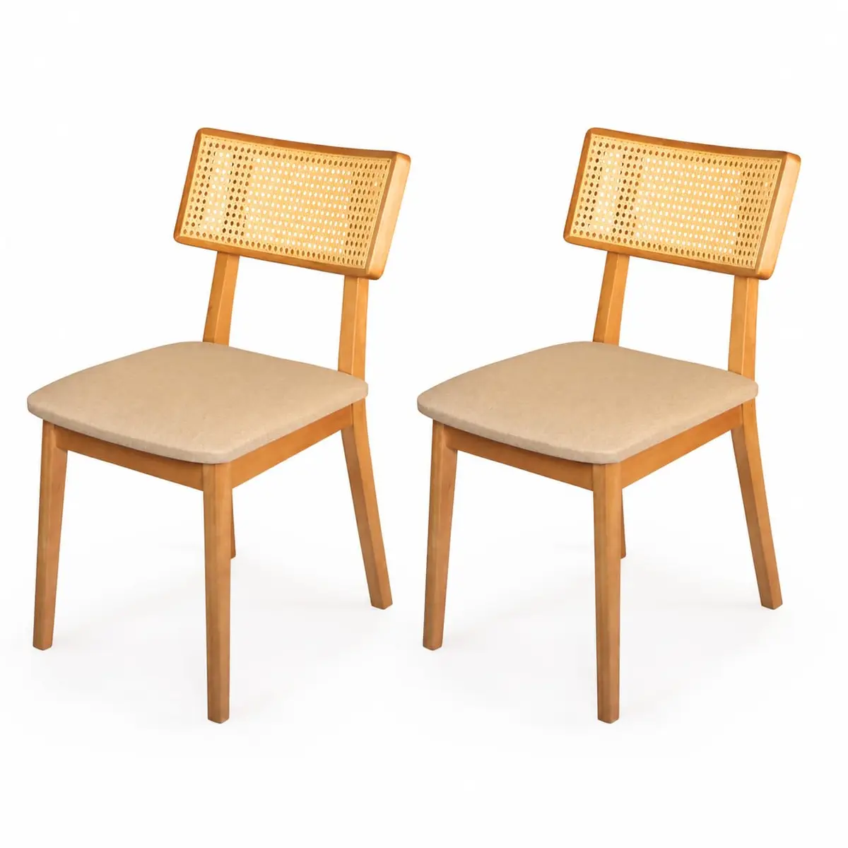 Kit 2 Cadeiras de Jantar Madeira Maciça Estofada Encosto Rattan - Lilia