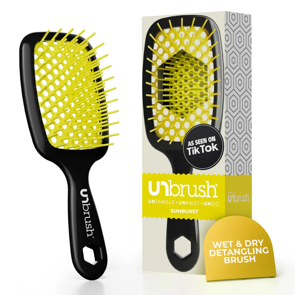 FHI Heat Escova desembaraçadora UNbrush para escovar sem dor em todos os tipos de cabelo molhado ou seco — cerdas antiestáticas DuoFlex duráveis, cabo leve, escova de cabelo ventilada, explosão de sol