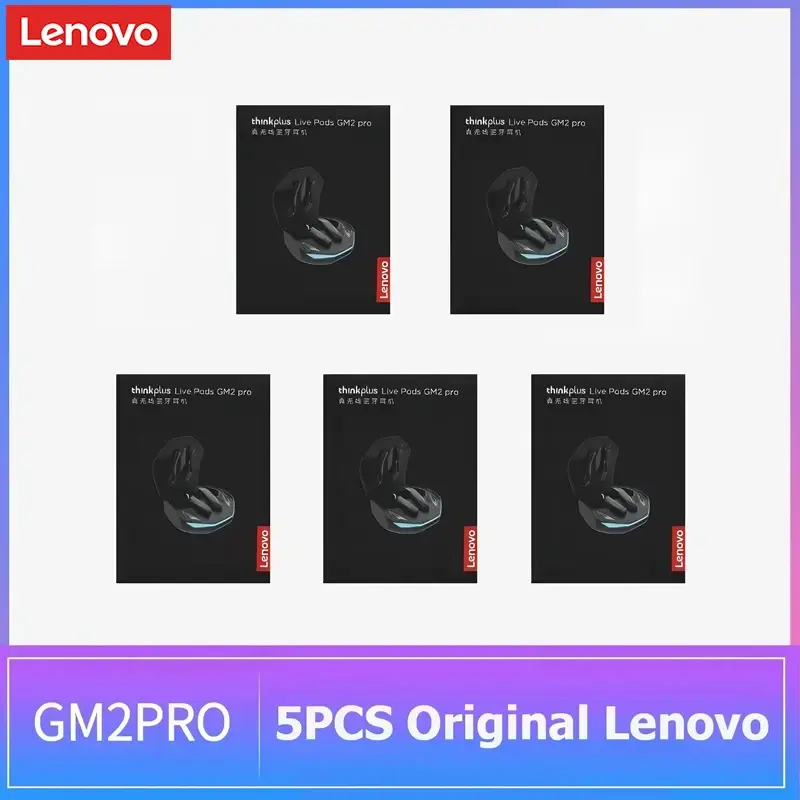 5PCS Fones de Ouvido Sem Fio Originais Lenovo GM2 Pro TWS Bluetooth 5.4 com Controle por Toque e Microfone