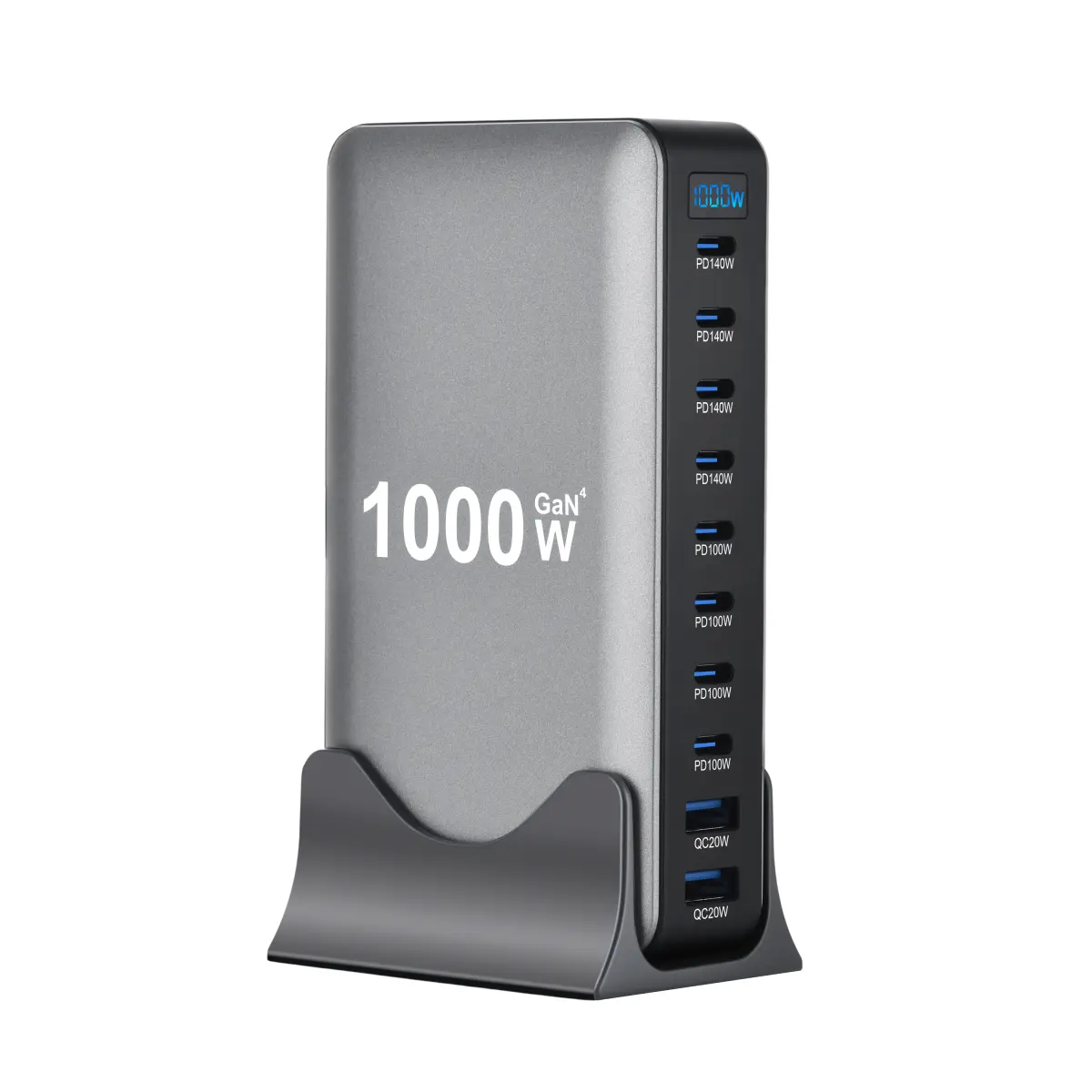 Adaptador de mesa GaN de 10 portas 1000W 140W PD de carregamento rápido para laptop MacBook Pro, 100W para telefone tablet, estação de hub USB multiportas - 1