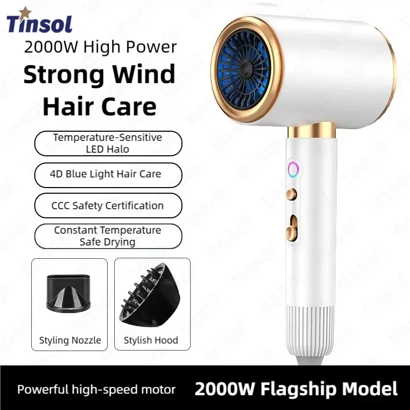 Secador de Cabelo 2400W Alta Potência Íons Negativos Secagem Rápida Silencioso Fluxo de Ar Forte Uso em Salão, Casa e Hotel Plugue US/EU/UK/AU Formato de Martelo