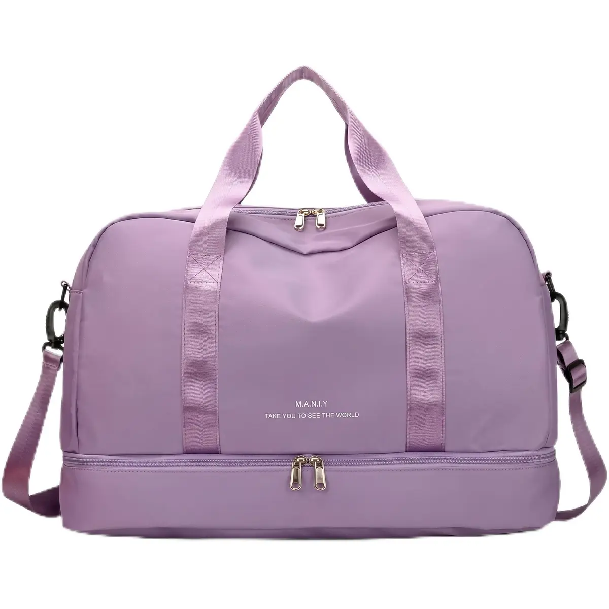 Bolsa de Viagem com Compartimento para Sapatos, Alça Transversal - Mala Esportiva para Academia e Viagens (Roxo) - 1