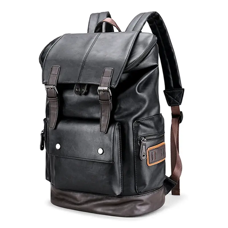Grande masculino couro do plutônio mochila anti-roubo portátil notebook tas preto bagagem menino mochila masculino negócios bolsa de ombro