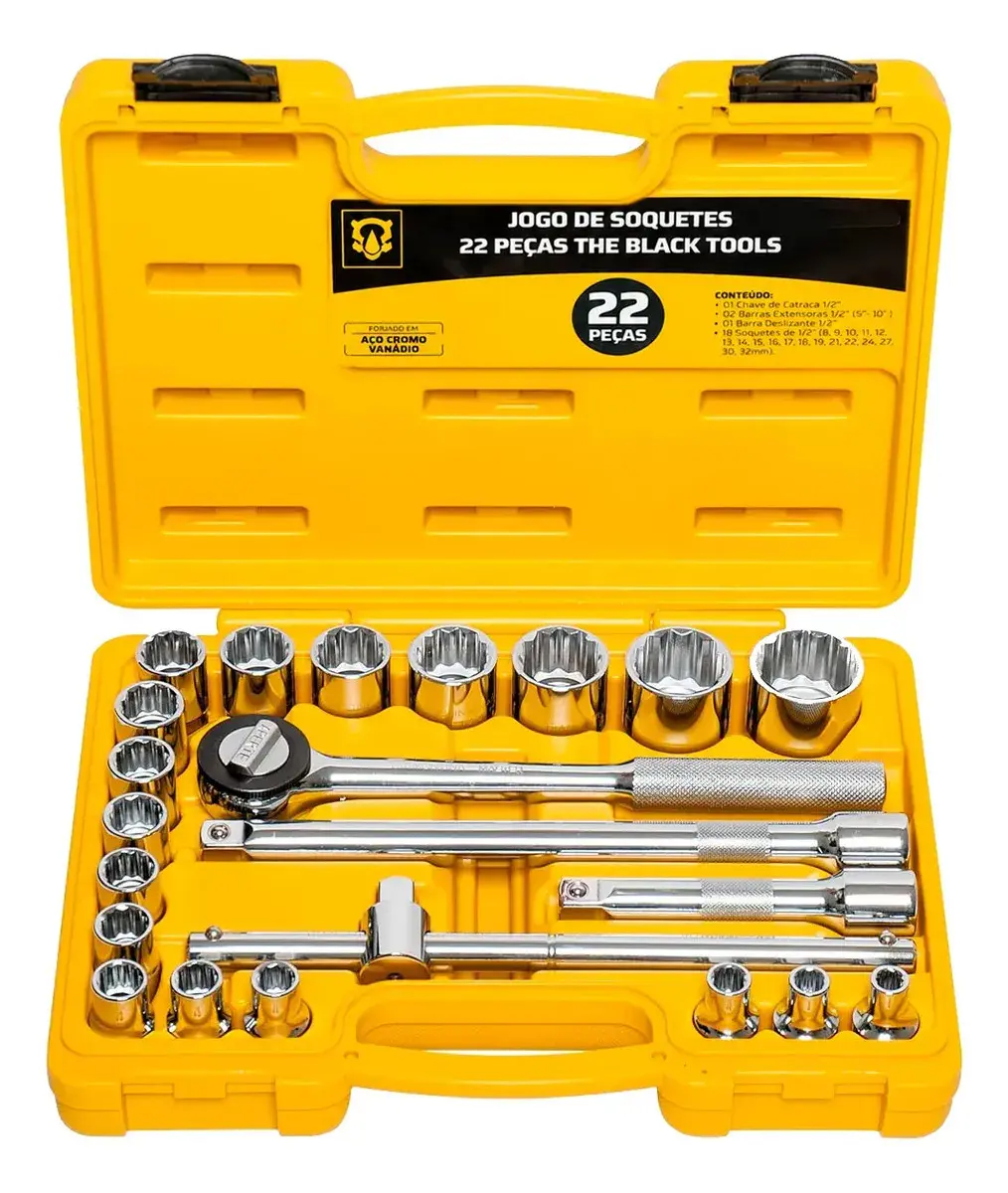 Jogo Kit de Ferramentas Manuais Chave Catraca 1/2 8 a 32mm BCS022 The Black Tools Cor Amarelo - 1