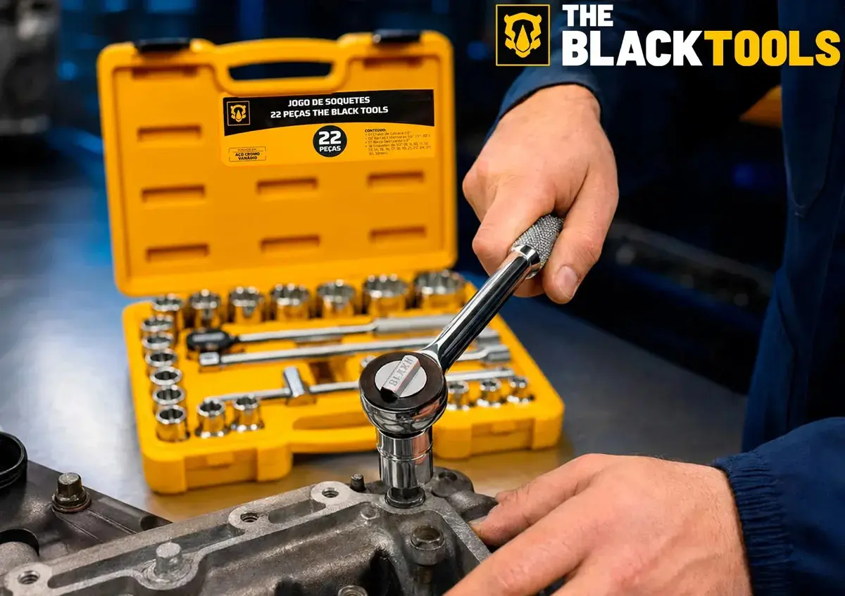 Jogo Kit de Ferramentas Manuais Chave Catraca 1/2 8 a 32mm BCS022 The Black Tools Cor Amarelo thumbnail 2